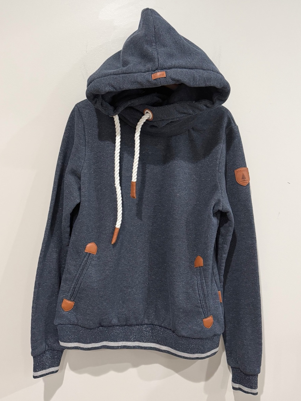 WANAKOME Women's Artemis Cowlneck Hooded Sweatshirt Blue Sparkle Size Large